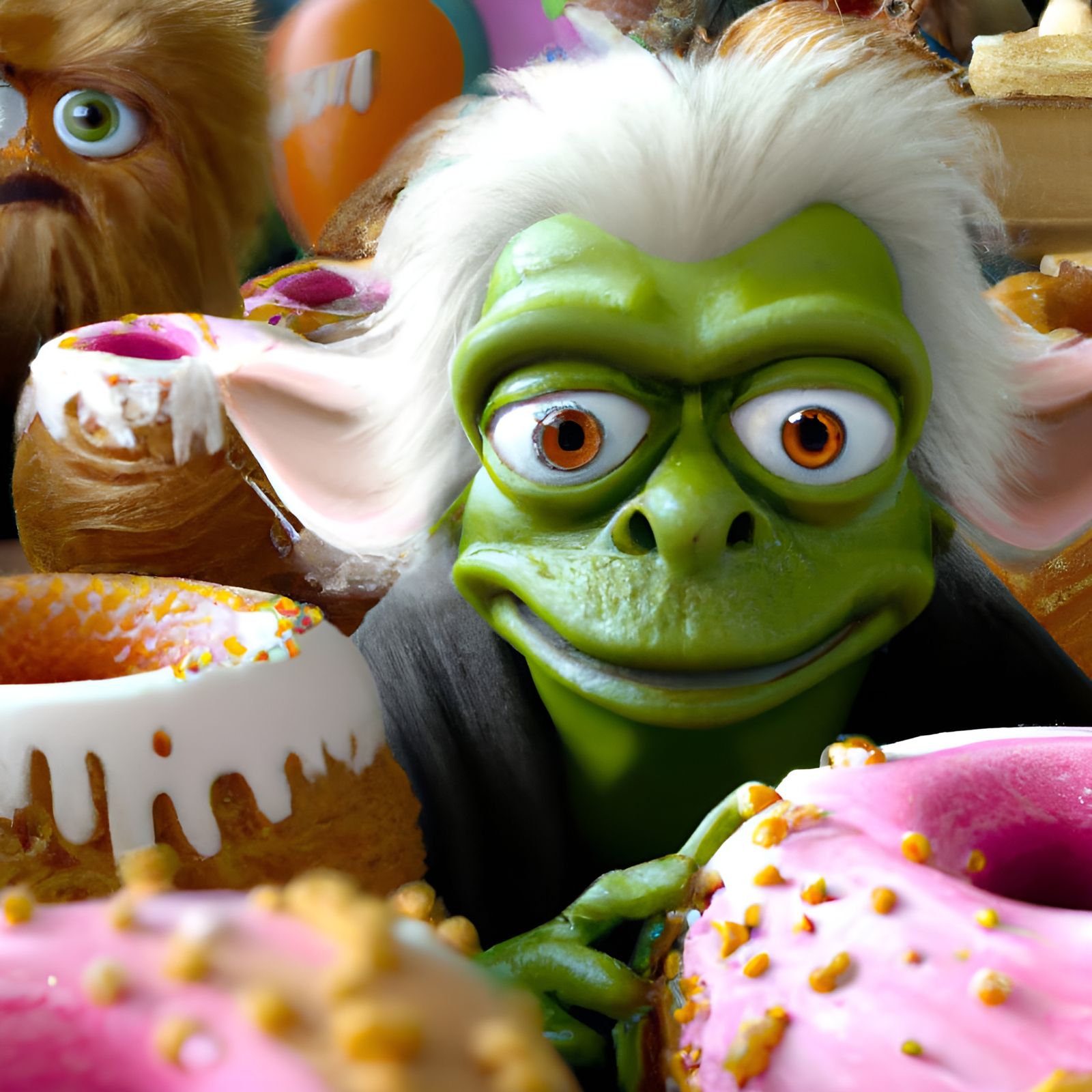 Hyperrealistic Yoda Muppet with Donuts