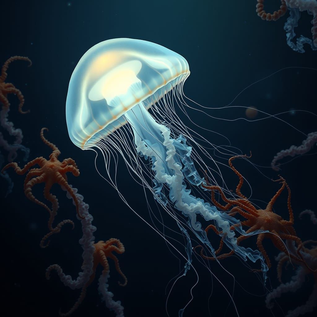 Bioluminescent Jellyfish Dancing in the Deep Sea
