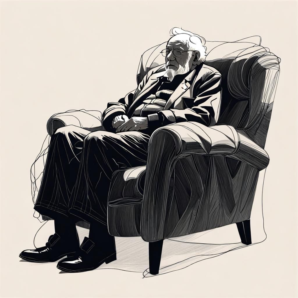 Minimalist Pencil Portrait of Sleeping Grandfather