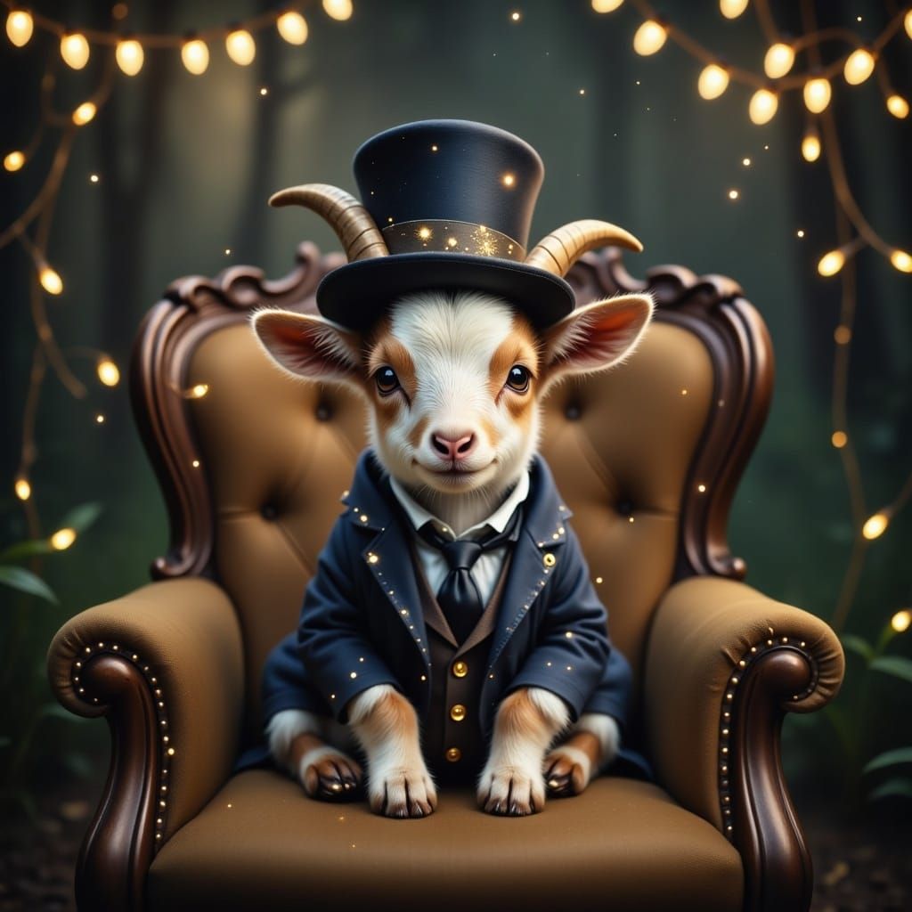 Dapper Baby Goat in Suit and Top Hat
