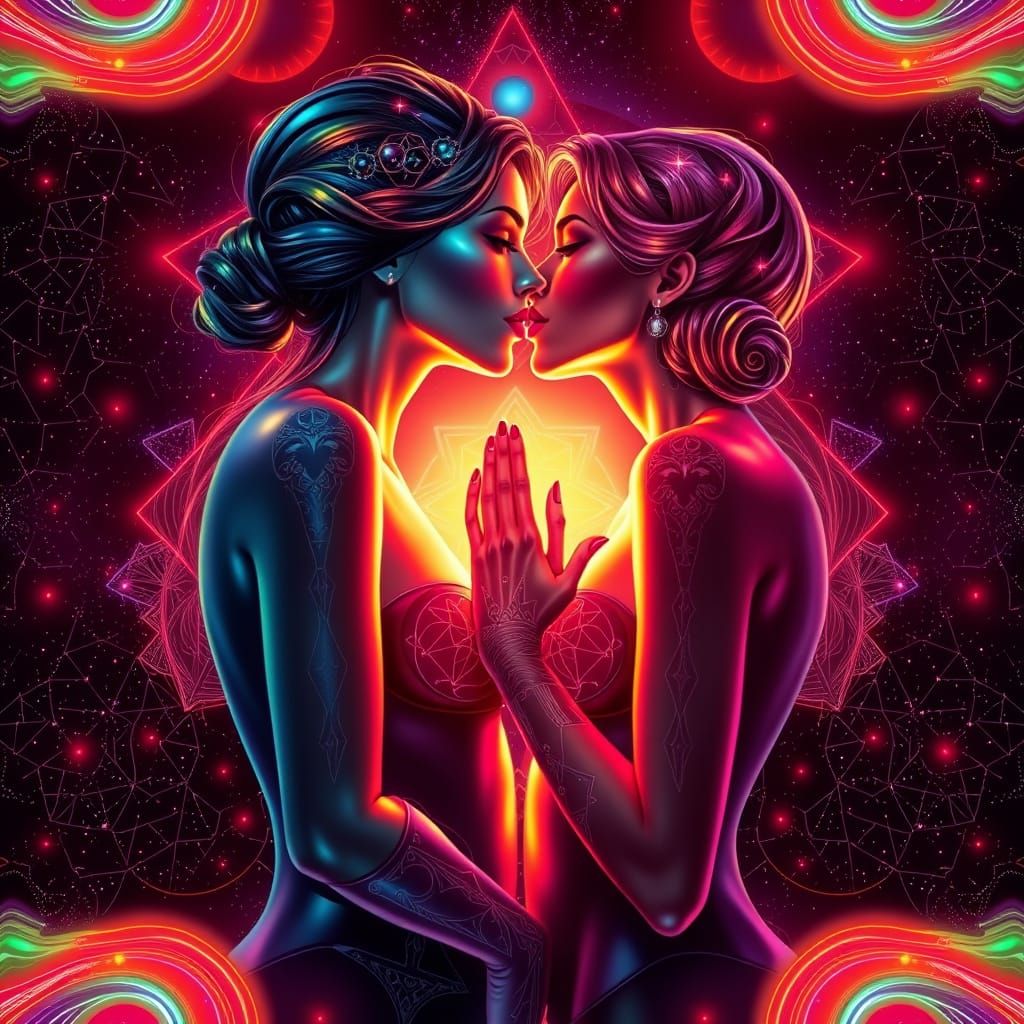 Sensual Cosmic Goddess in Vibrant Futuristic Neon