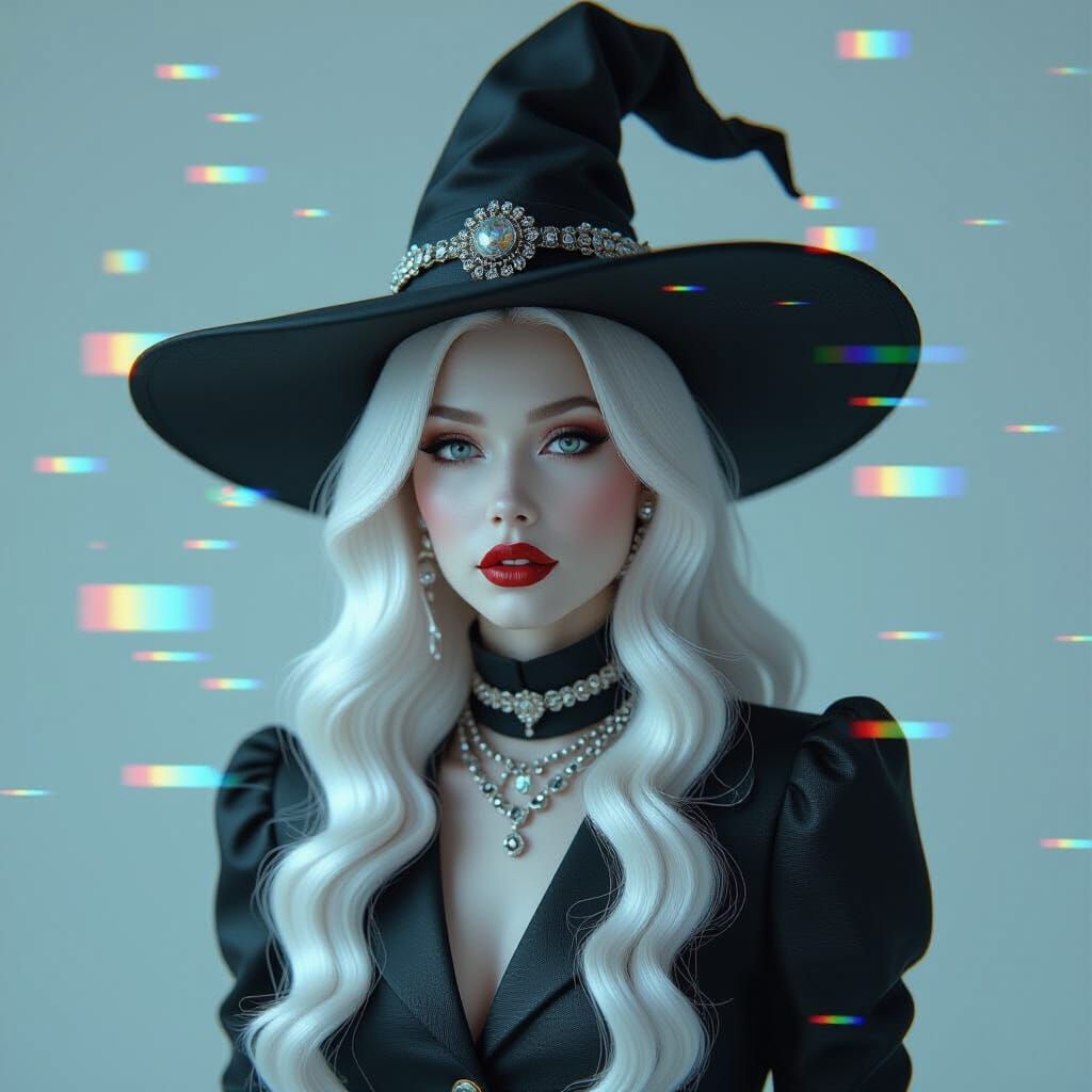 Albino Witch Portrait with Retro TV Static