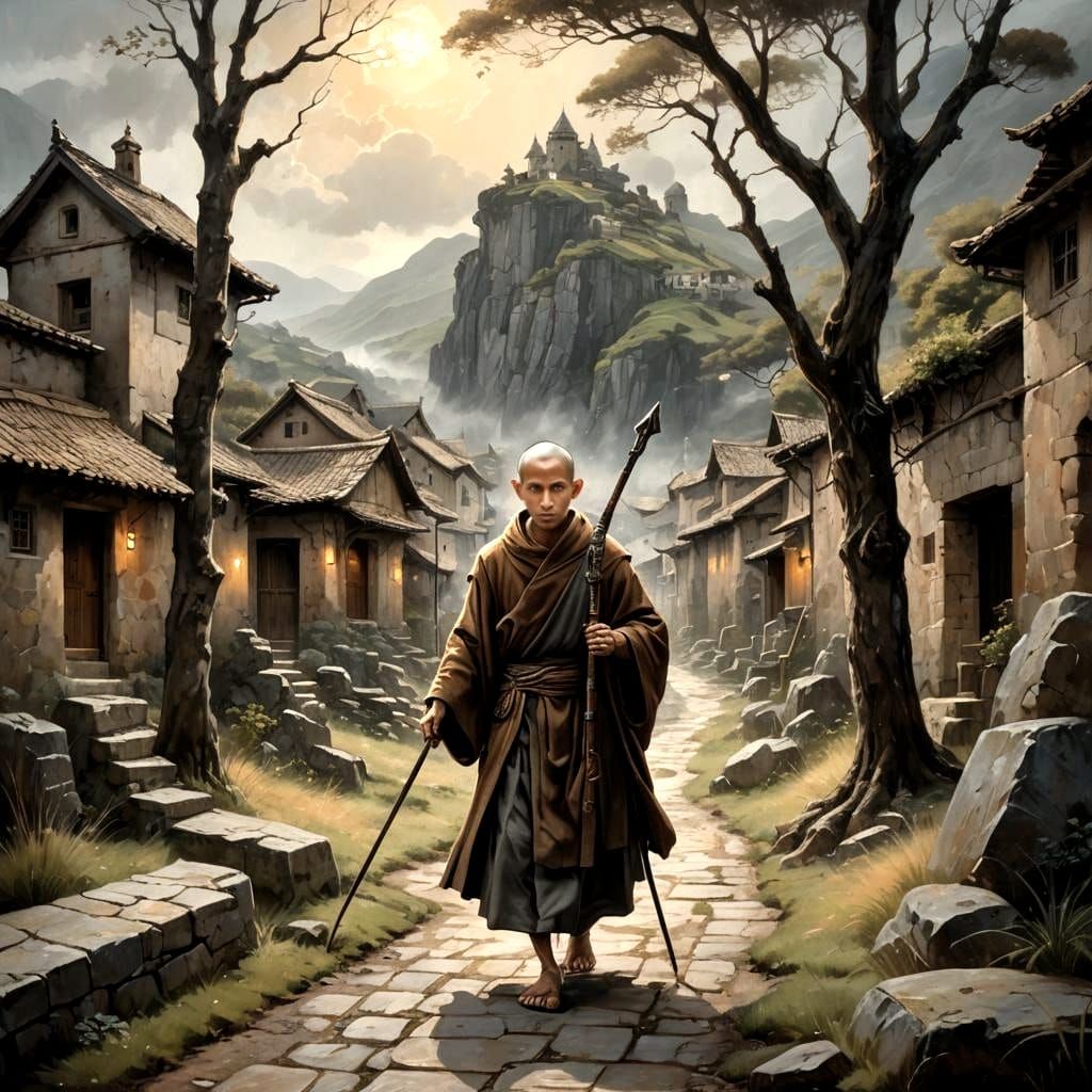 Majestic Welsh Warrior with Grey-Brown Wolf