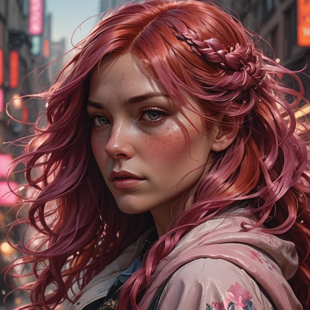 Vibrant Portrait of Woman with Colorful Hair