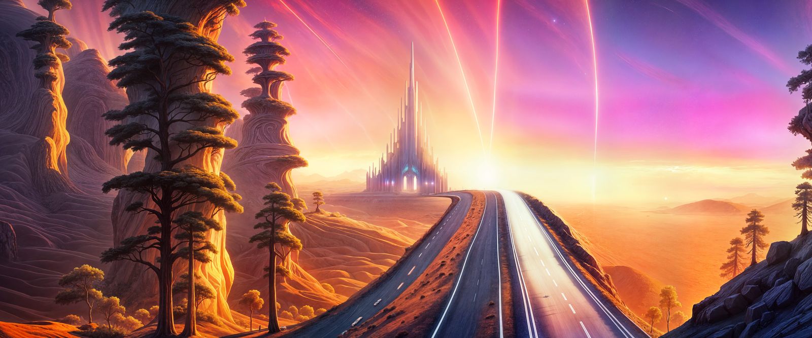 Highway to a Celestial Temple at Sunrise