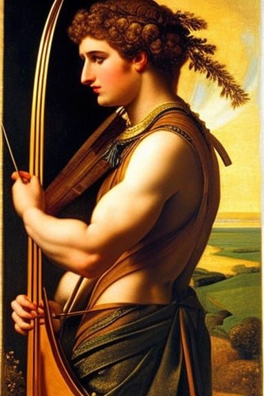 Apollo with Lyre and Bow in Pre-Raphaelite Style