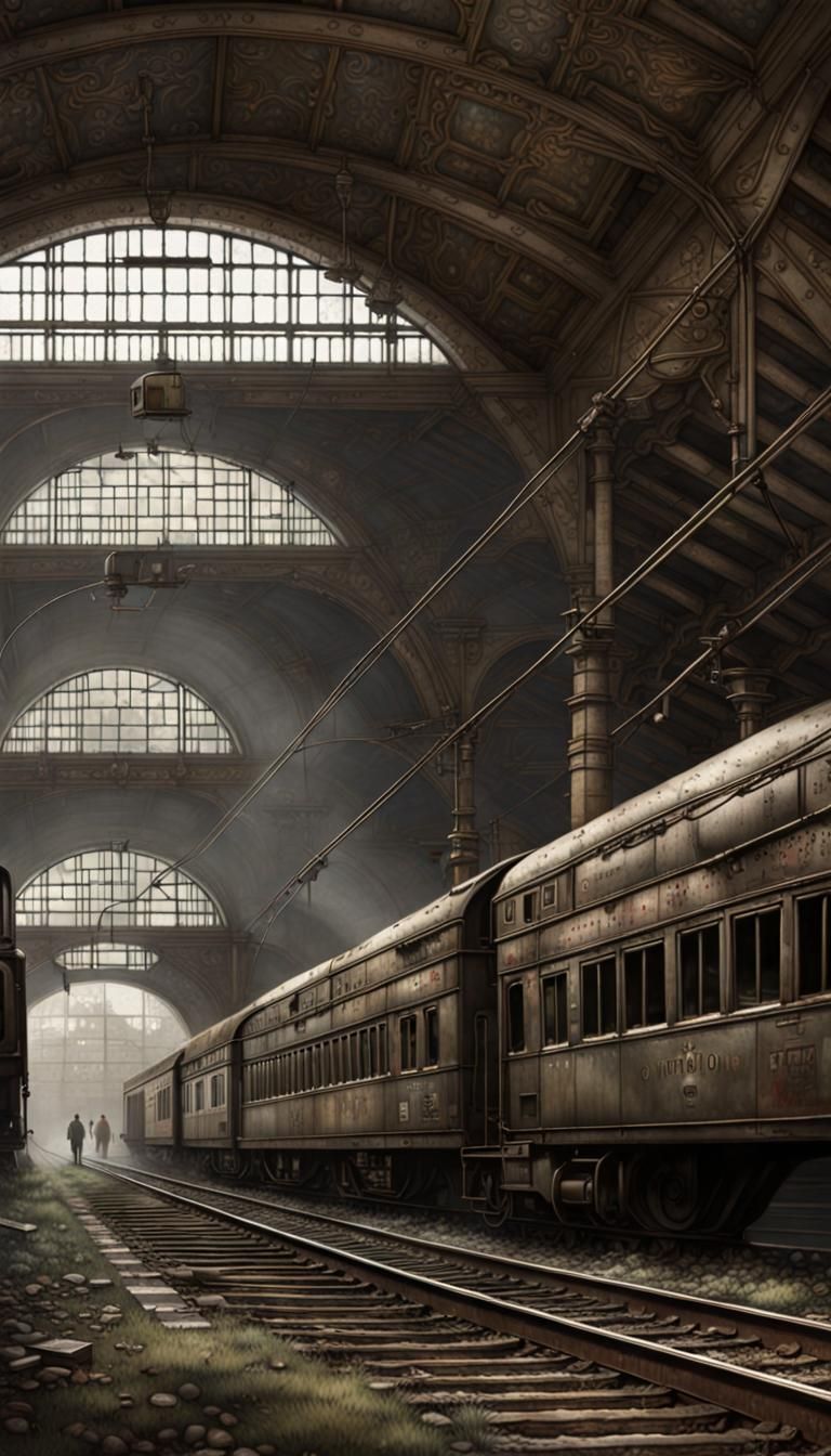 Detailed Abandoned Train Station in Cel-Shaded Style