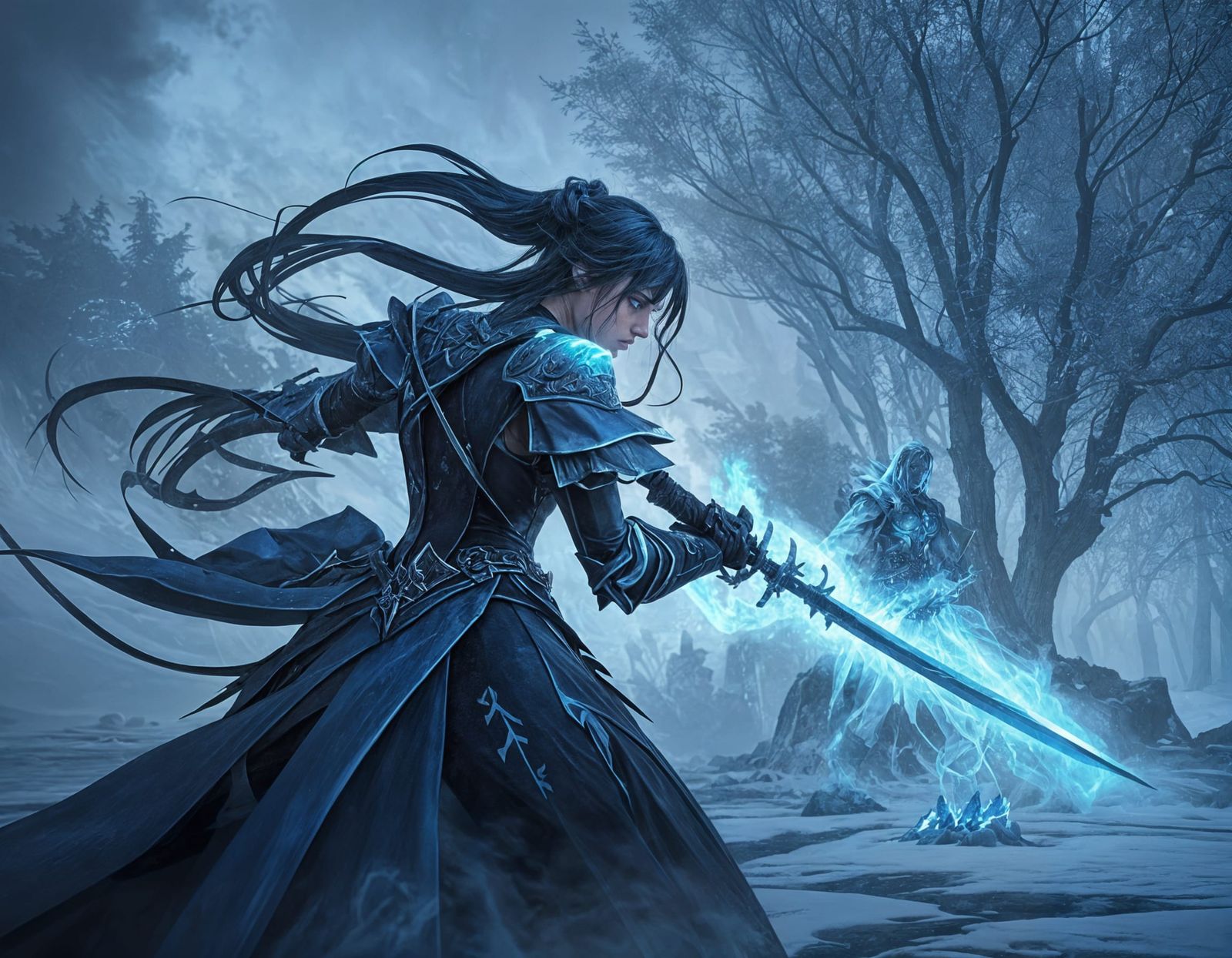 Epic Clash of Fire and Ice Elemental Swords in a Fantastical...