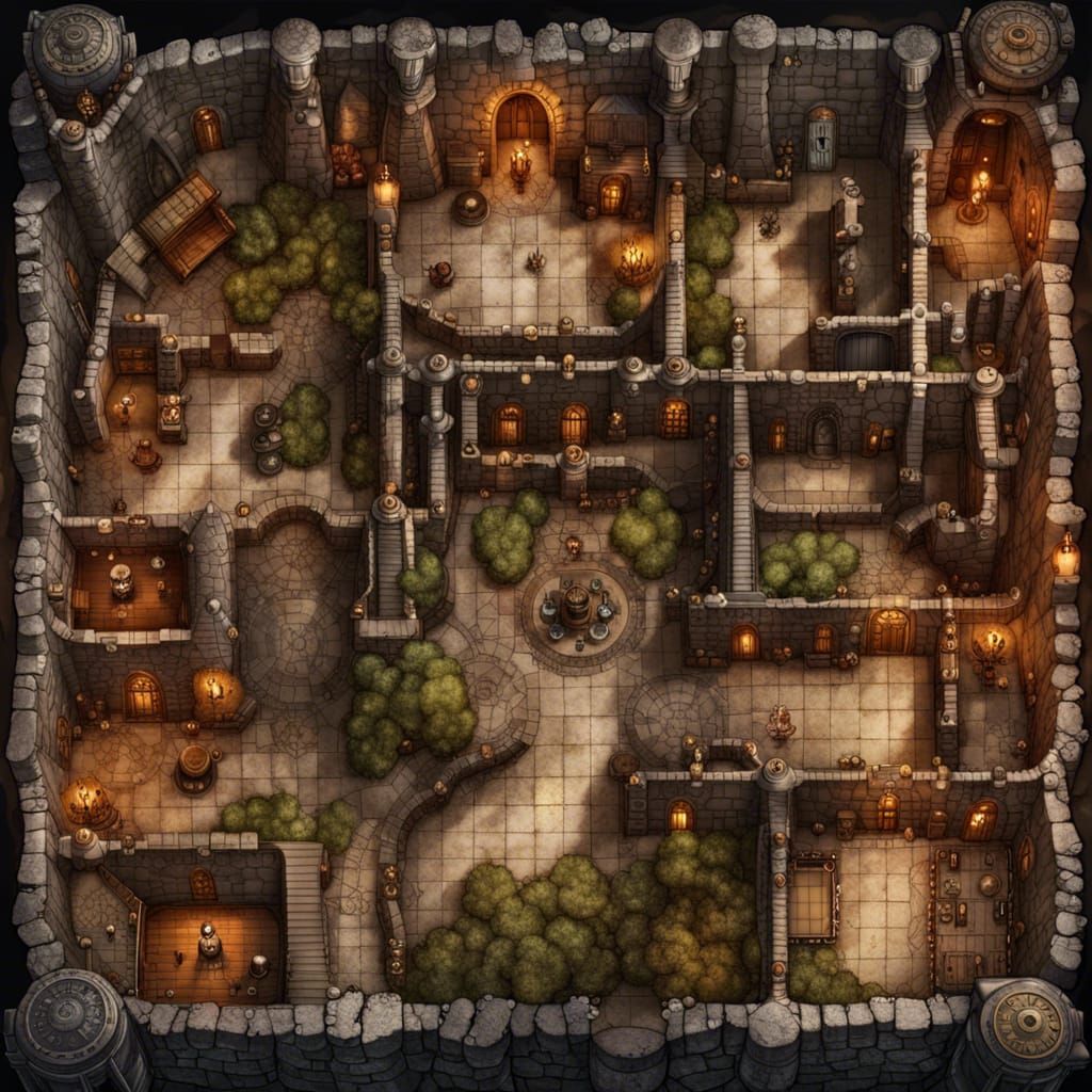 Detailed Dark Fantasy Dungeon Map Concept Art
