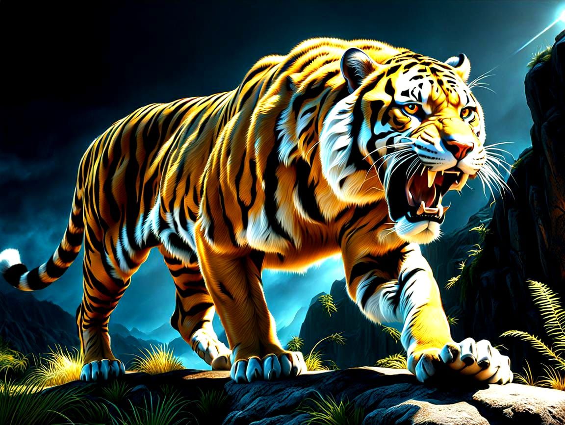 Detailed Matte Painting of a Sabertooth Tiger