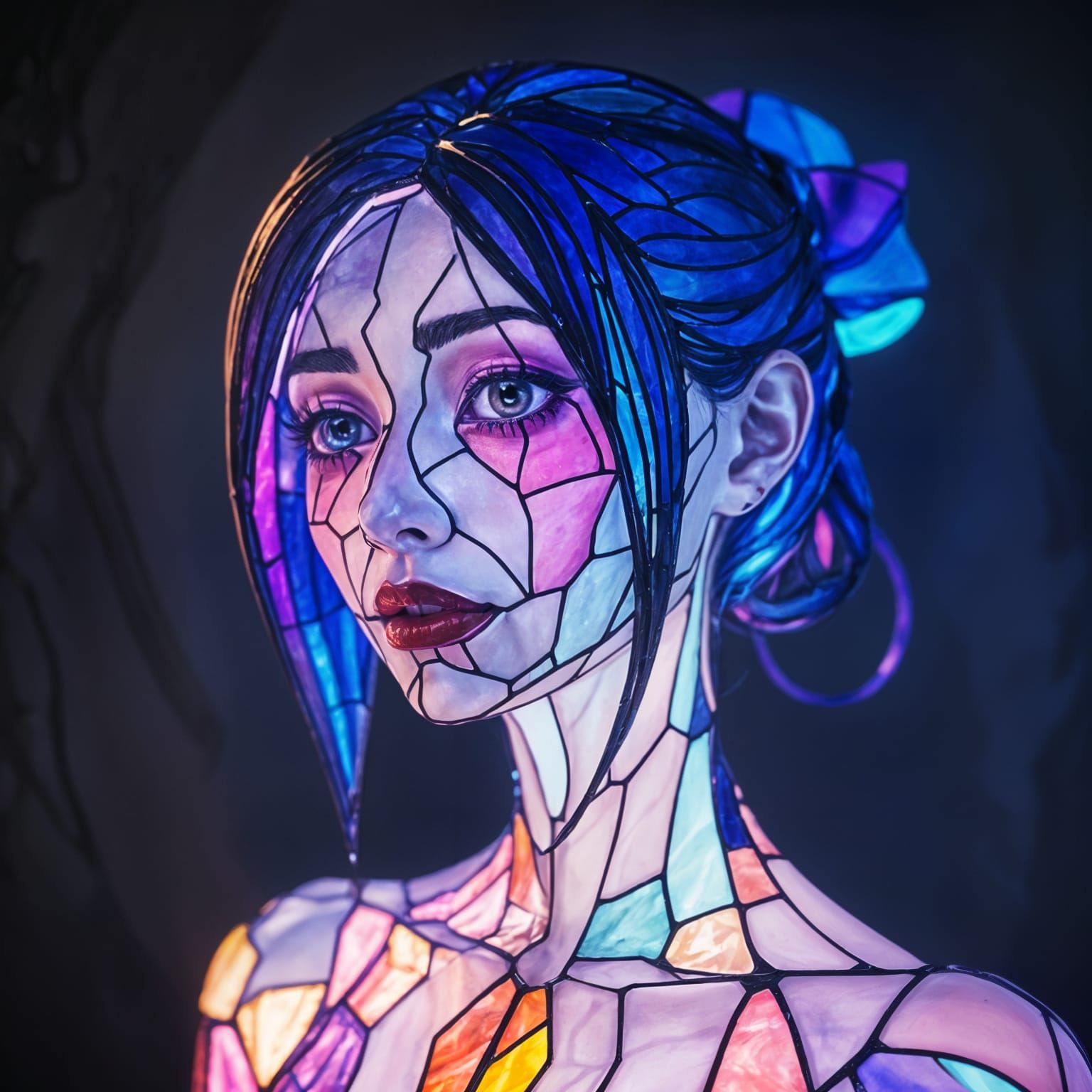 Stained Glass Girl in Neon Woods