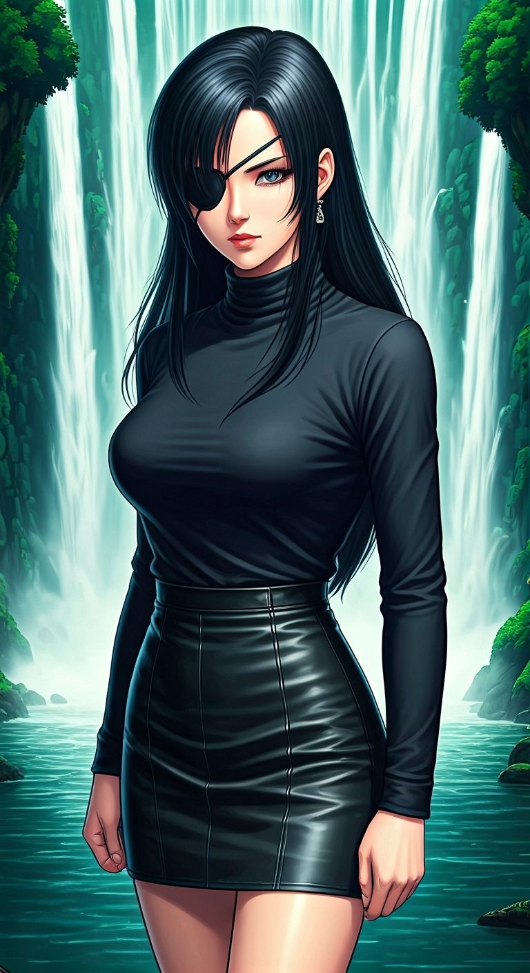 Asian Woman in Dragon Ball Style Waterfall World