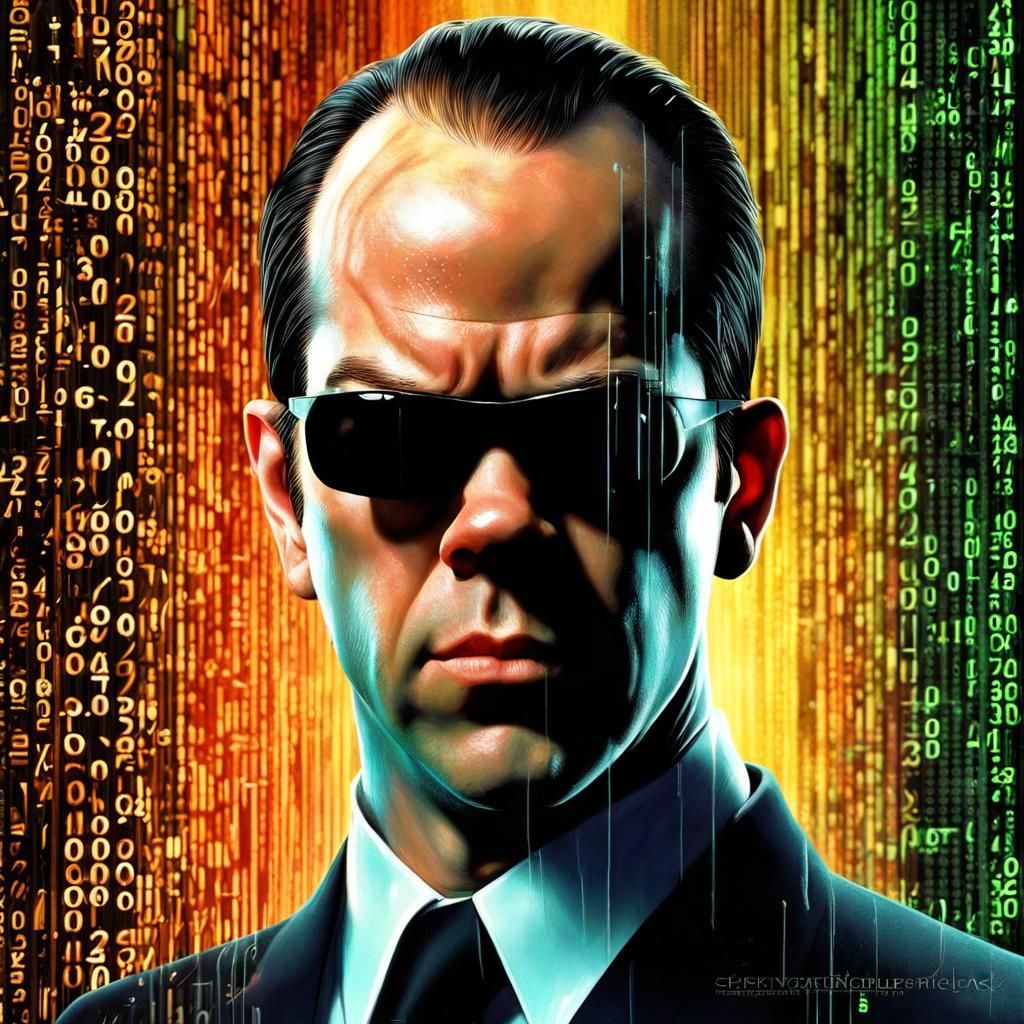 Hyperrealistic Agent Smith with Matrix Code