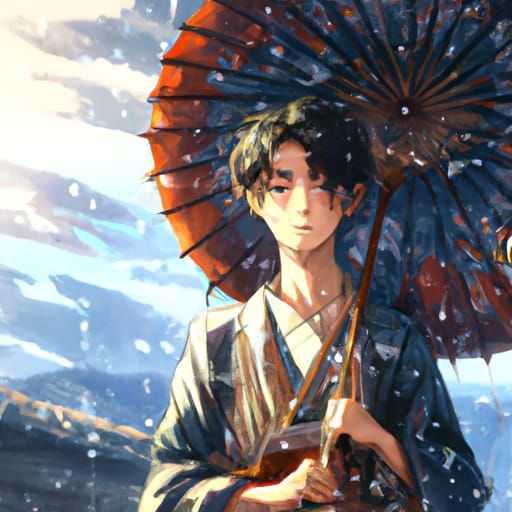 Japanese Man in Kimono, Ghibli-Style Anime Visual
