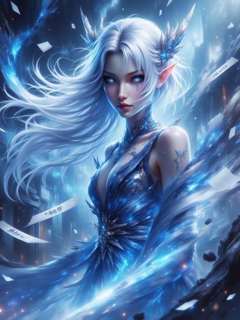 Ghostly Shrine Maiden in Anime Comic Style