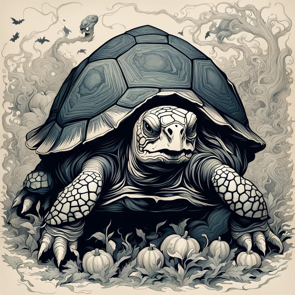 Grimdark Halloween Turtle Illustration in Comic Art Style