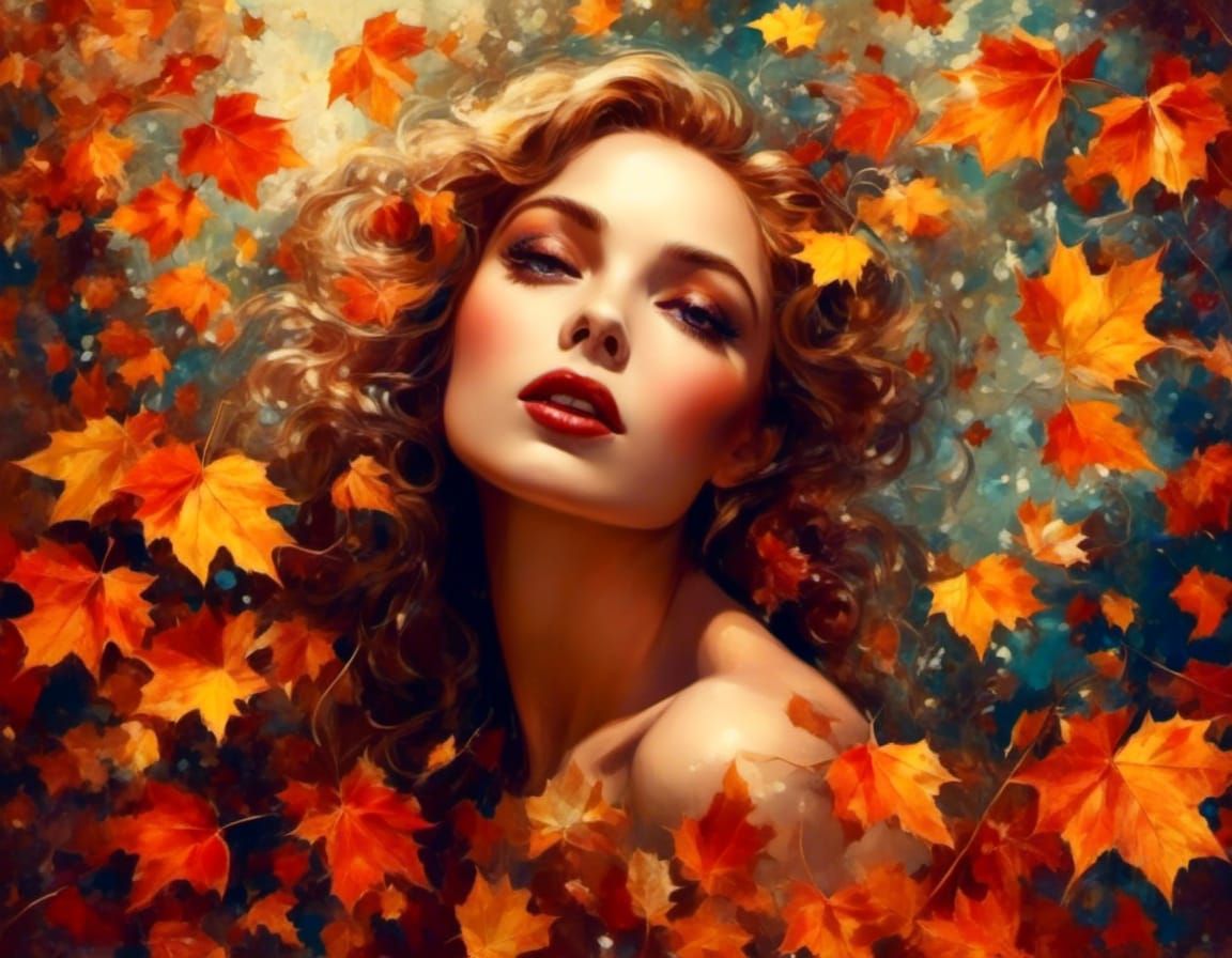 Klimt-Inspired Autumn Portrait in Pop Art Style