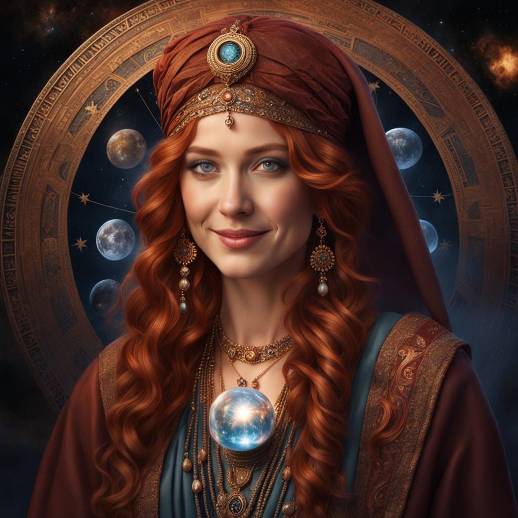 Mysterious Fortune Teller with Cosmic Birth Chart