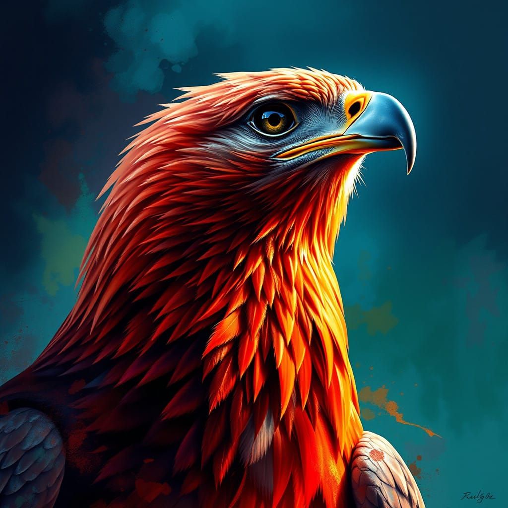 Vibrant Red Kite Eagle in Hyperrealistic Splash Art