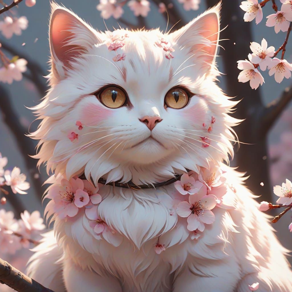 Cherry Blossom Cat in 3D Anime Style