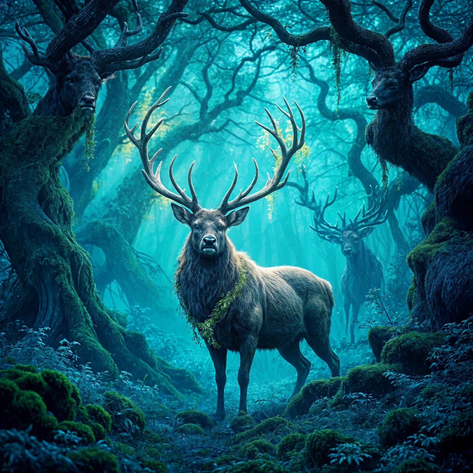 Majestic Stag in Mystical Twilight Forest