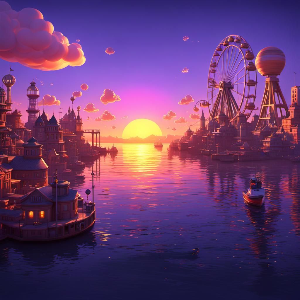 Sunset Over the Bay in 3D Digital Art