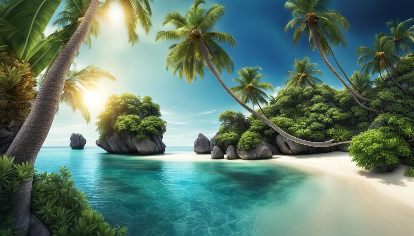 Beautiful Tropical Island Oasis in Photorealistic Style