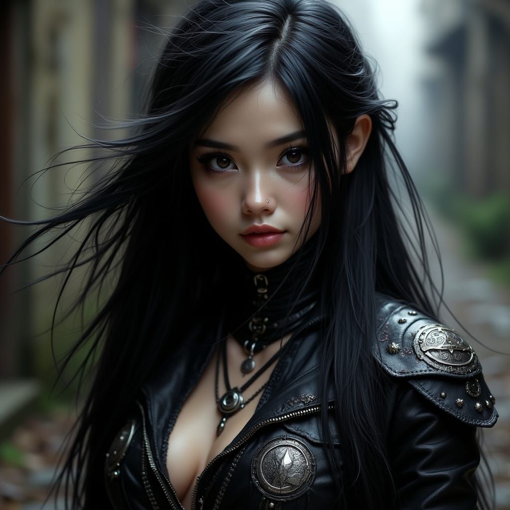 Mysterious Filipino Shadow Mage in Dark Leather Armor