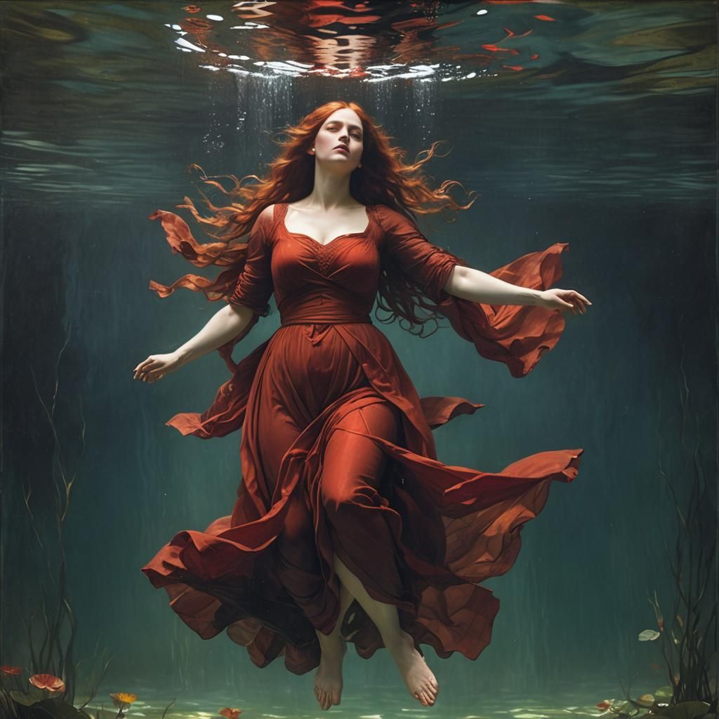 Ethereal Underwater Woman in Pre-Raphaelite Style