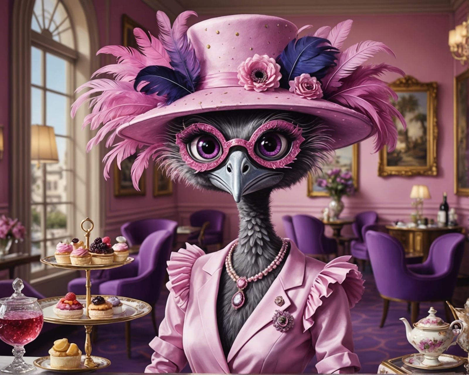 Cartoon Ostrich Ready for High Tea