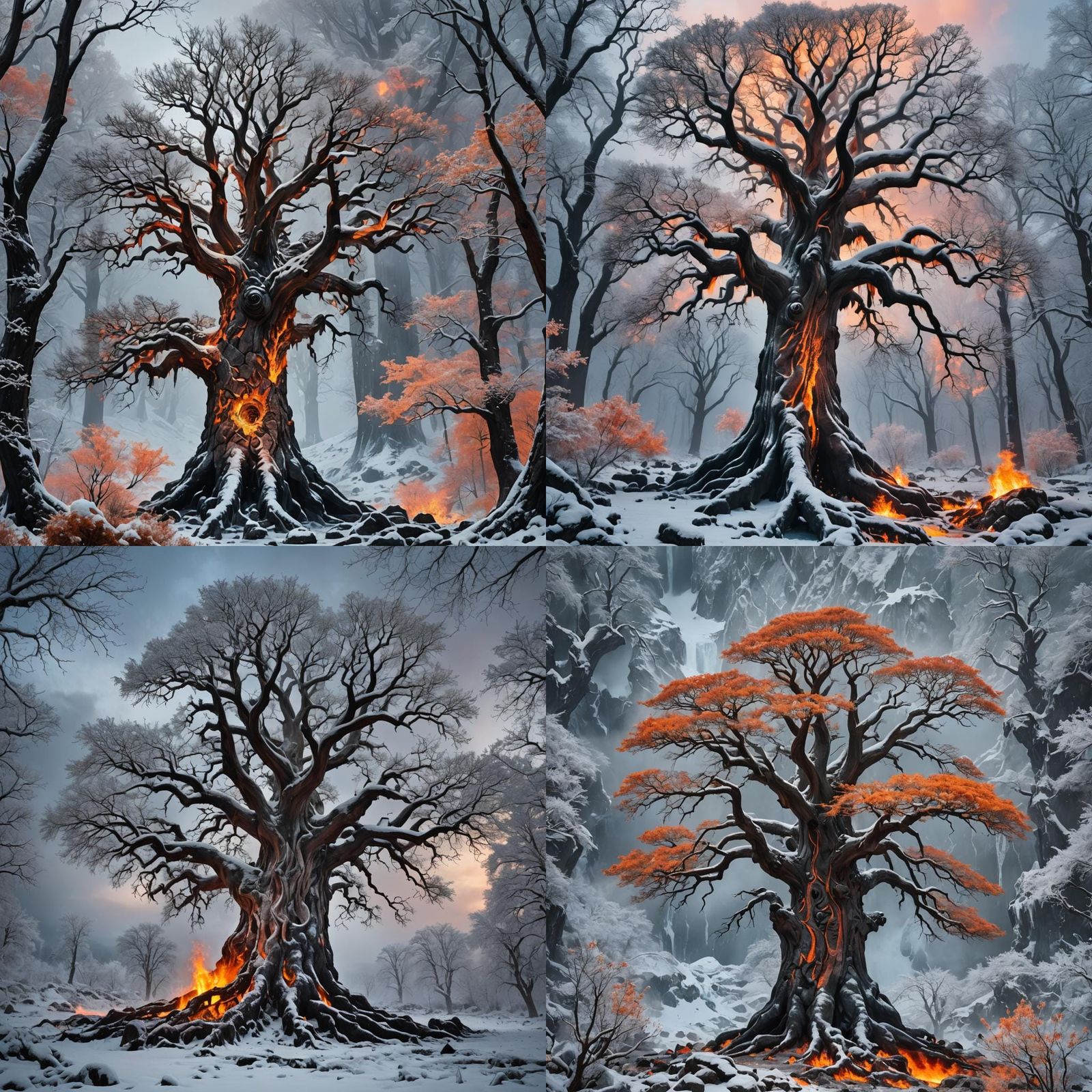 Ancient Tree Between Fire and Ice