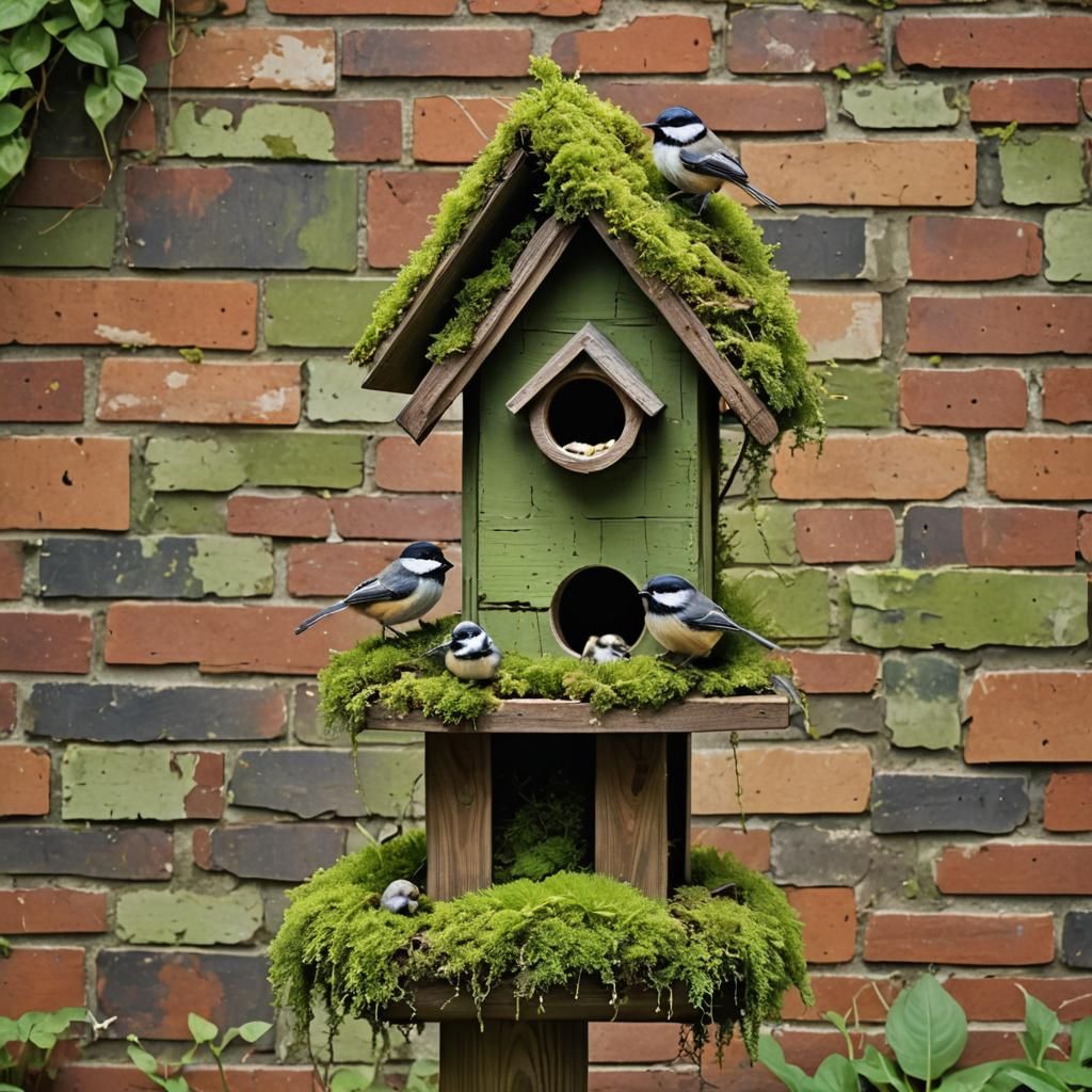 Chickadee Family in Pop Art Garden