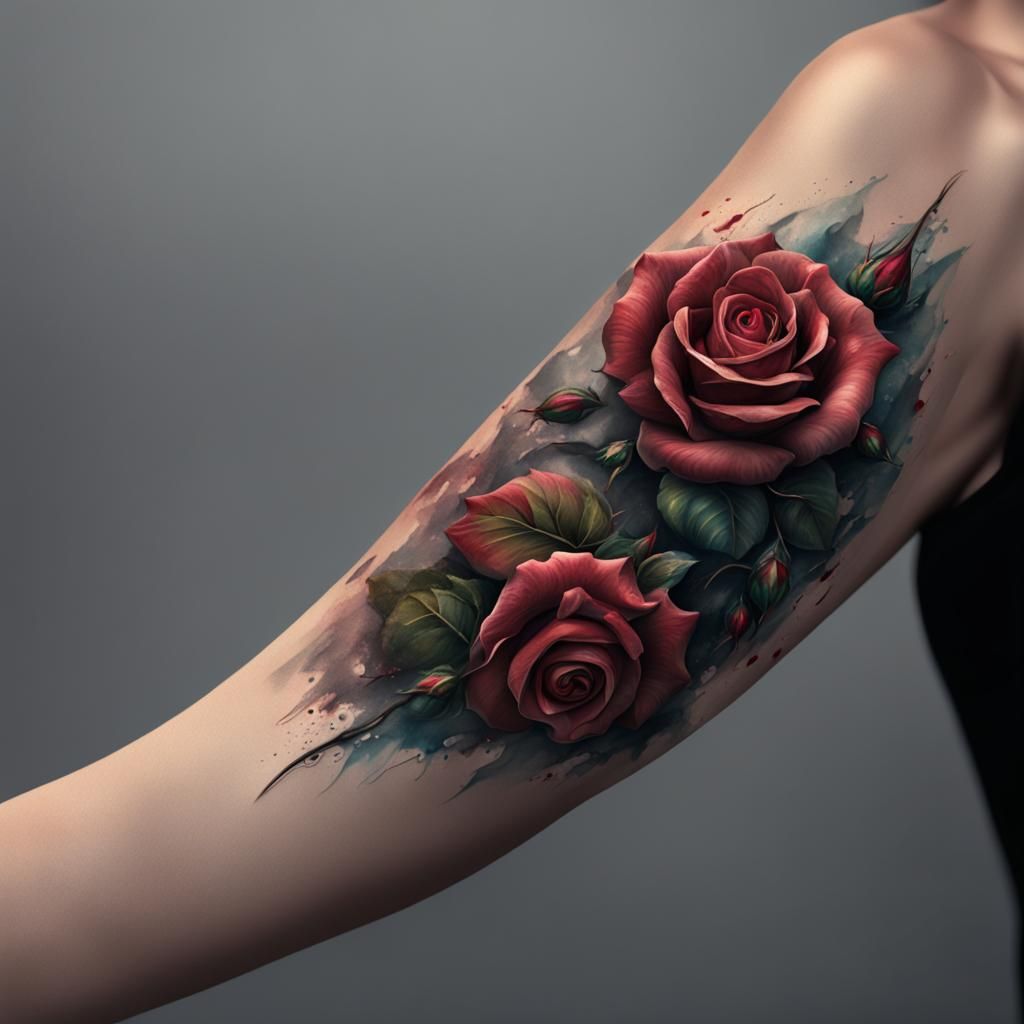 Rose Tattoo Art: Detailed Matte Painting
