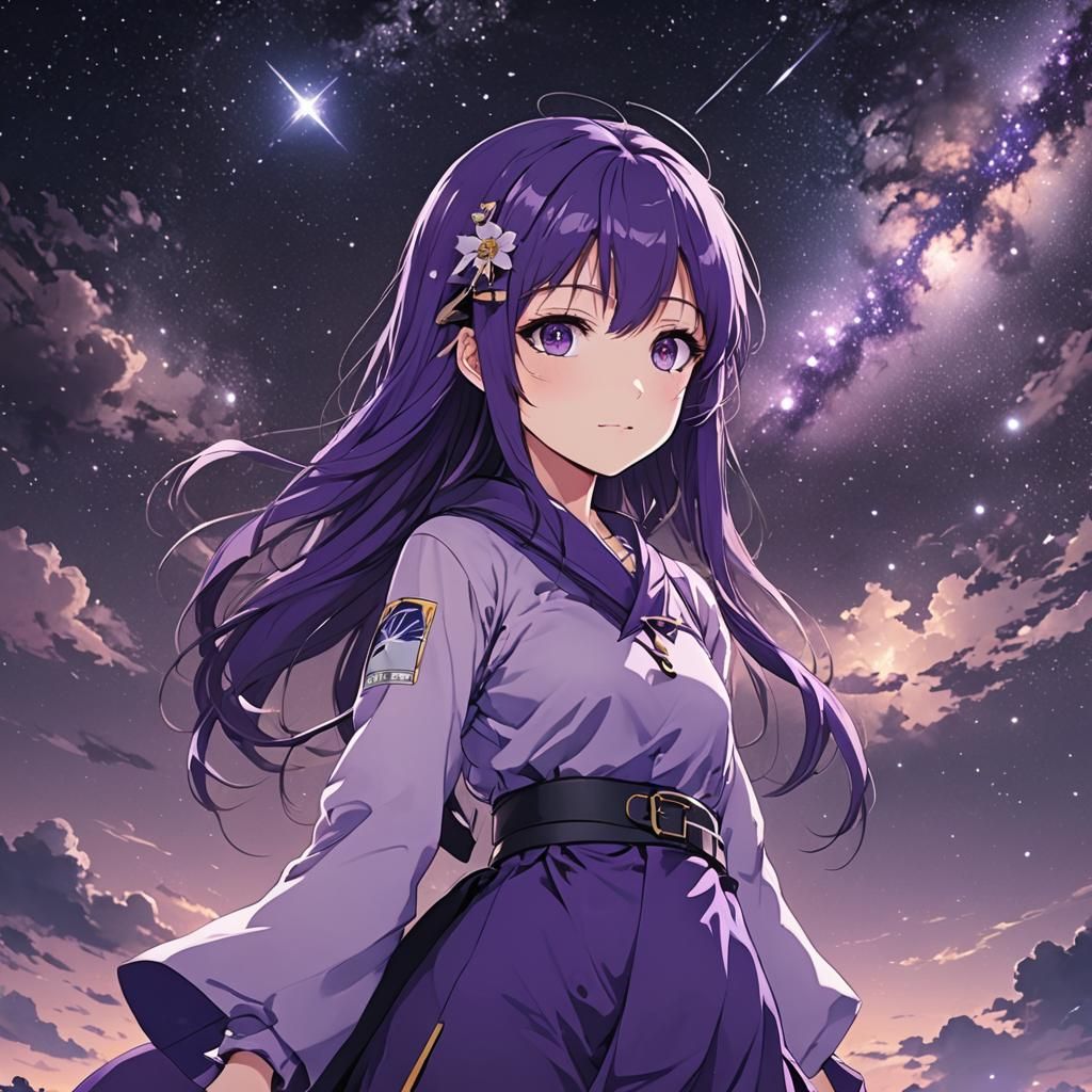 Anime Girl in Night Sky: Japanese Manga Style