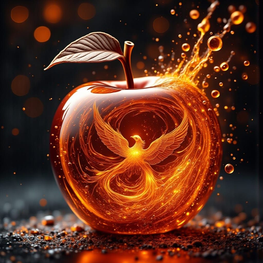 Melting Glass Phoenix Apple in Volumetric Style
