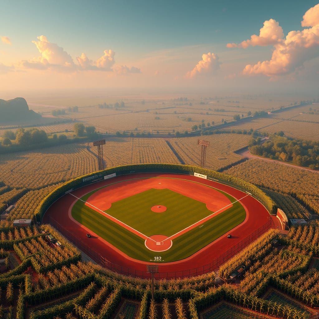 Surreal Baseball Stadium Overlooks a Sea of Cornfields in a ...