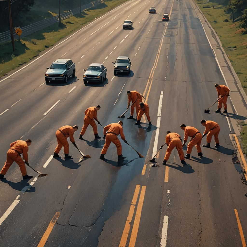close up of American chain gang, made up of unrealistically ...