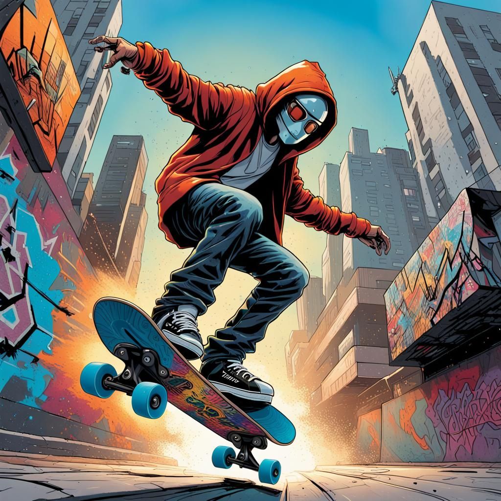 Futuristic Robot Skater Graffiti Art