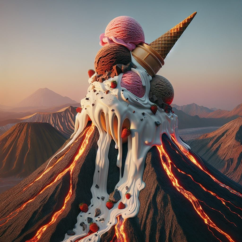 Giant Ice Cream Cone Melts Down Volcano
