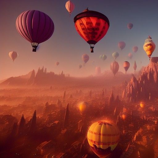 Fantastical Floating City with Hot Air Balloons