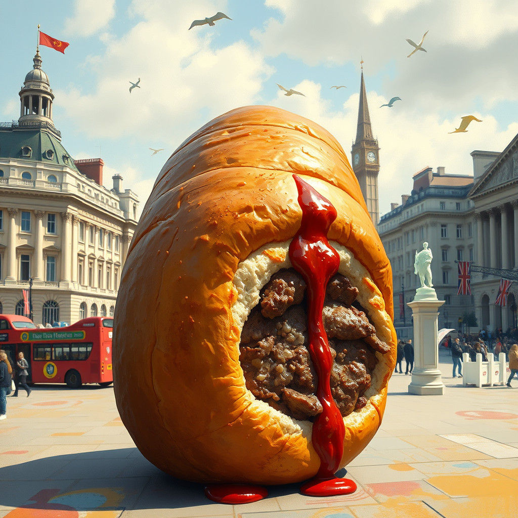 Giant Meat Roll in Trafalgar Square: Dreamlike Art