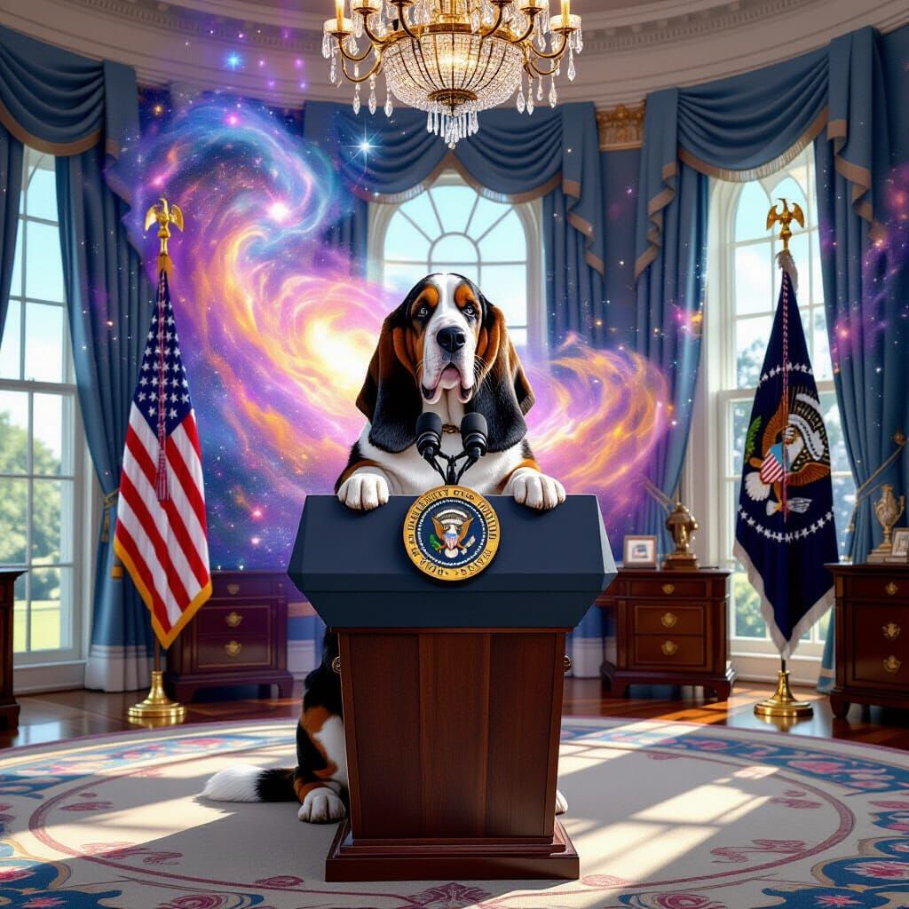 Bassett Hound President Delivers Speech in Cosmic Oval Offic...