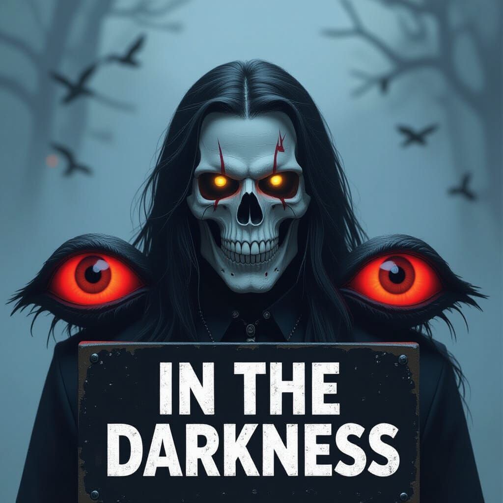 Dark Metal Skeleton Head with Ravens