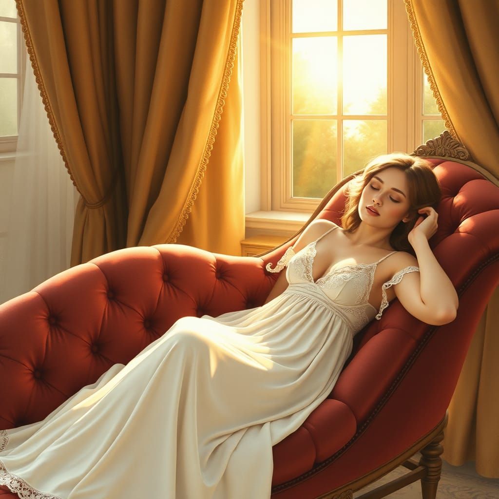 Sunrise Serenity: Woman in Neoclassical Art Nouveau Style
