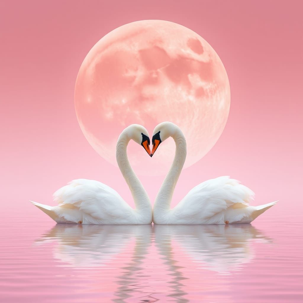 Swan Love: A Fantasy Matte Painting in Pink