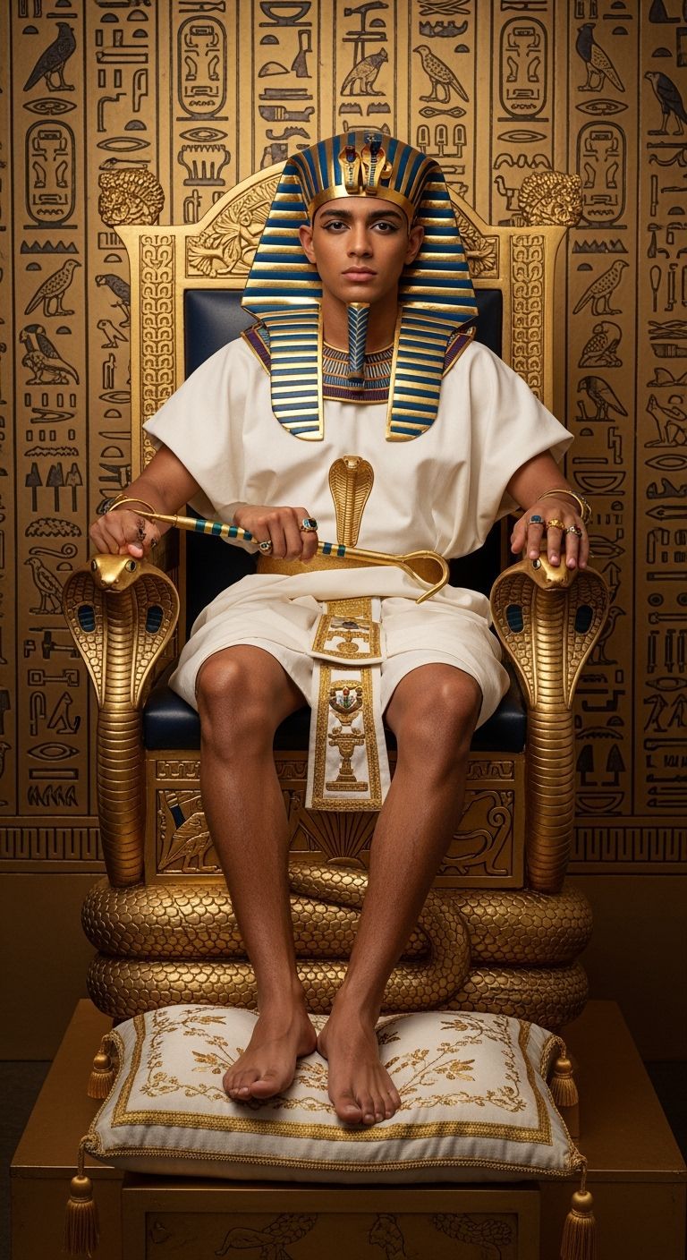 Barefoot Pharaoh on Golden Cobra Throne