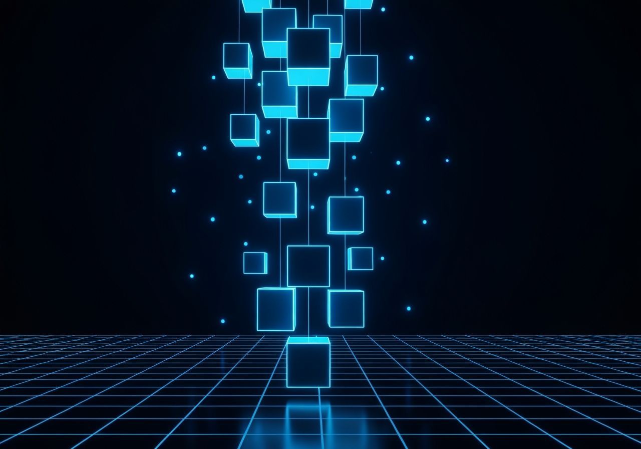 Cyberpunk Cubes in Neon Digital Landscape