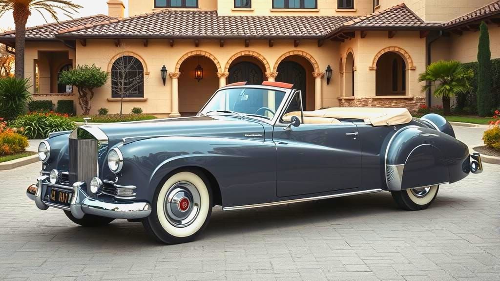 Classic Packard Car at Spanish Colonial Mansion