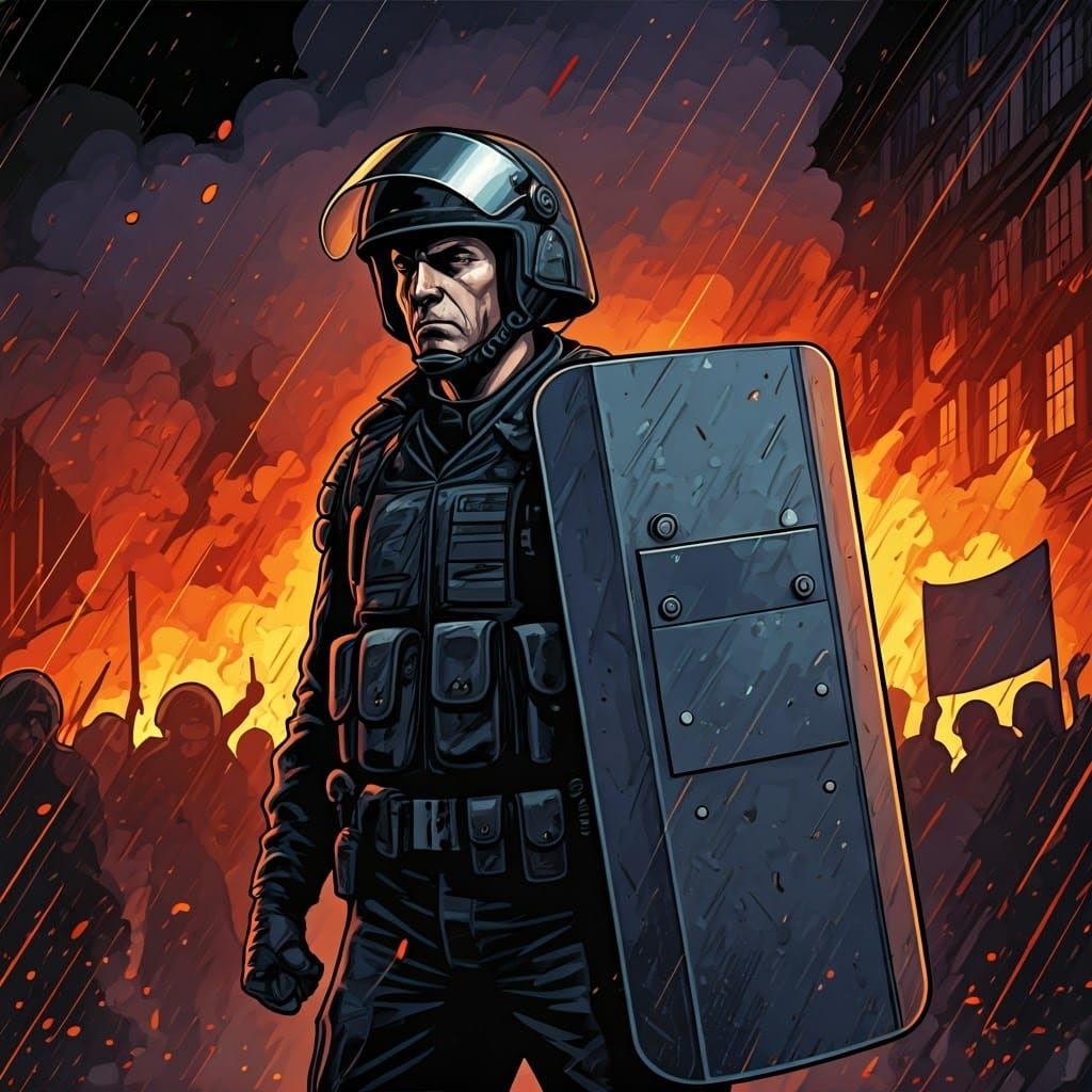 Gritty Police Officer Stands Firm Amidst Riot Chaos in Comic...