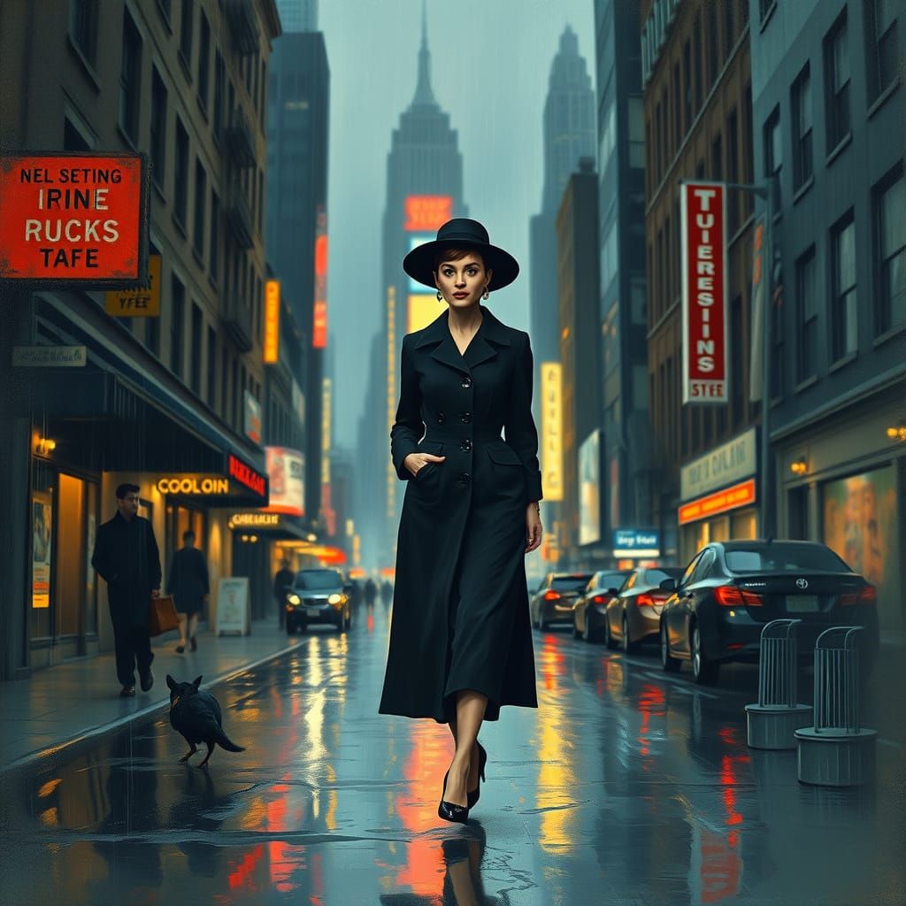 Elegant Audrey Hepburn Strolls Through Rainy 1950s New York ...